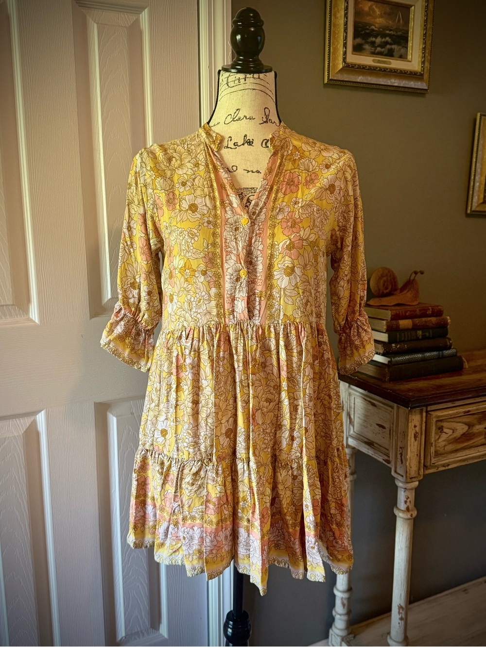 Aura Floral Mini Dress in Yellow and Pink